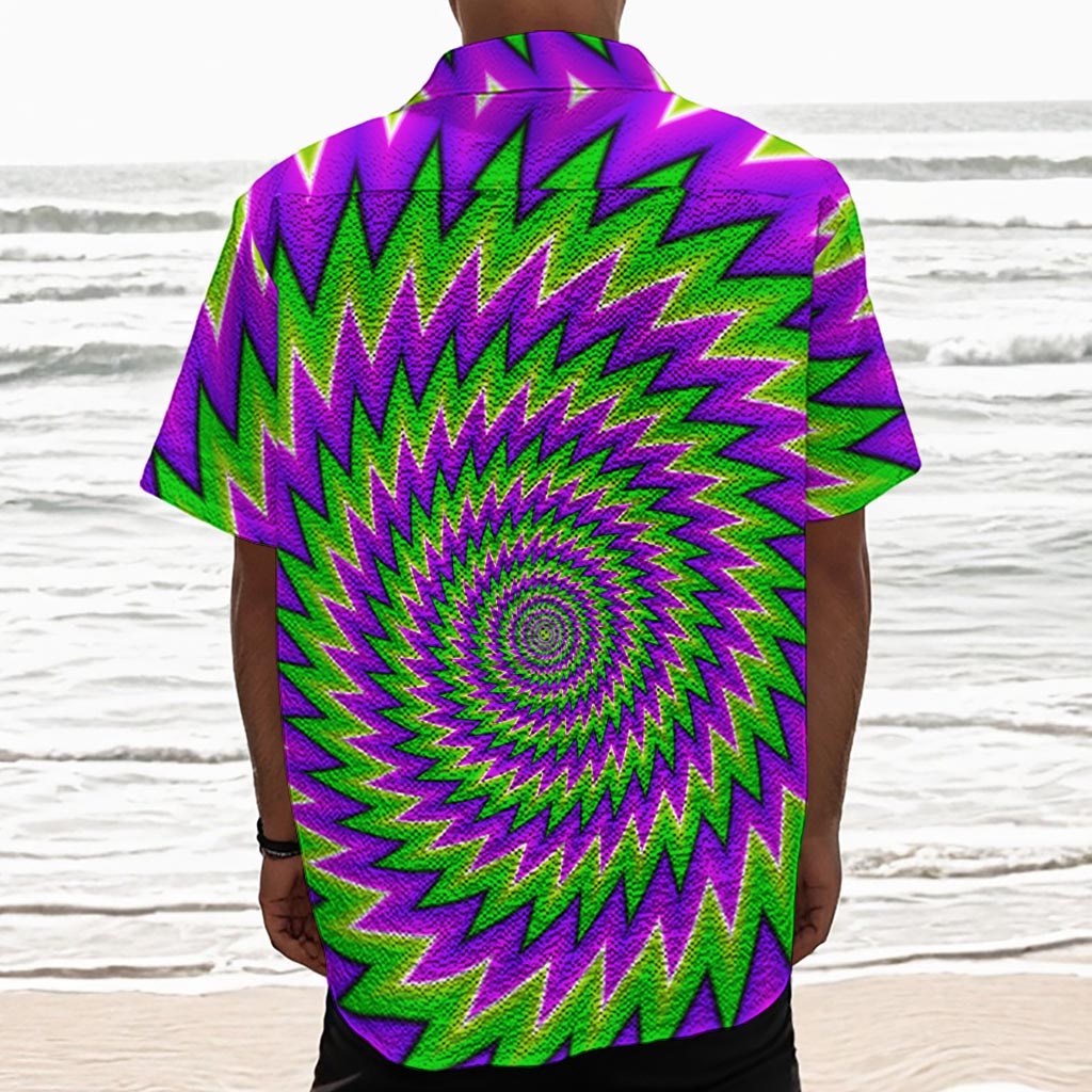 Green Spiral Moving Optical Illusion Textured Short Sleeve Shirt