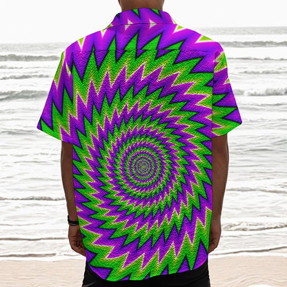 Green Spiral Moving Optical Illusion Textured Short Sleeve Shirt