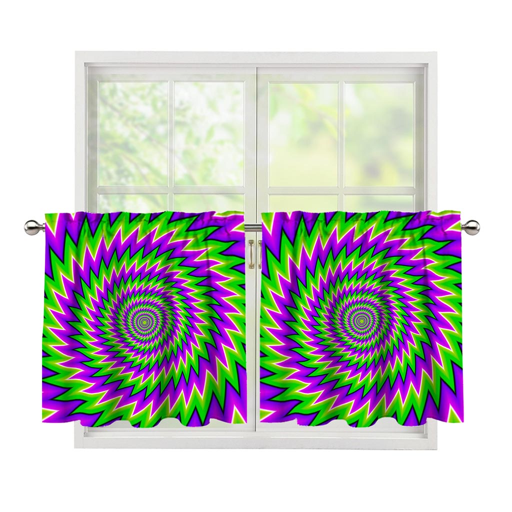 Green Spiral Moving Optical Illusion Tier Curtains