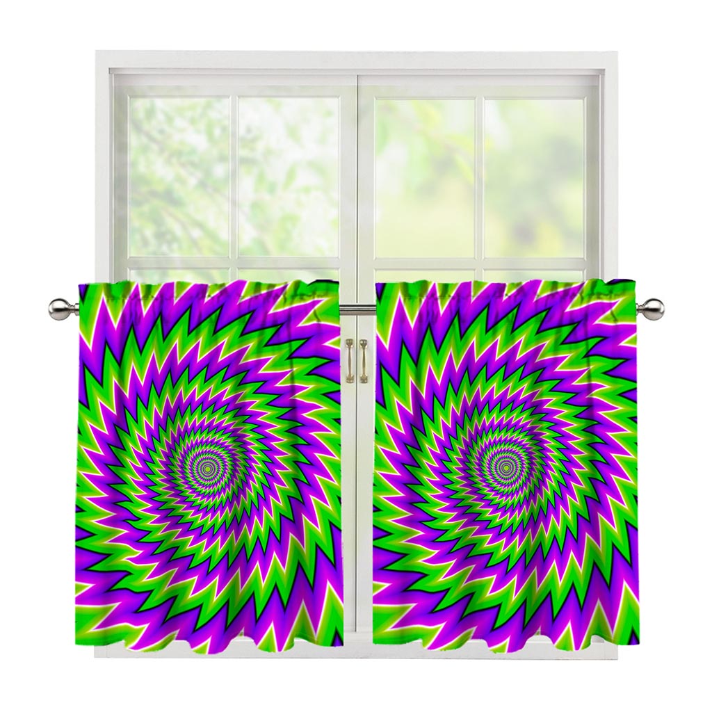 Green Spiral Moving Optical Illusion Tier Curtains