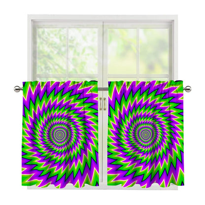 Green Spiral Moving Optical Illusion Tier Curtains