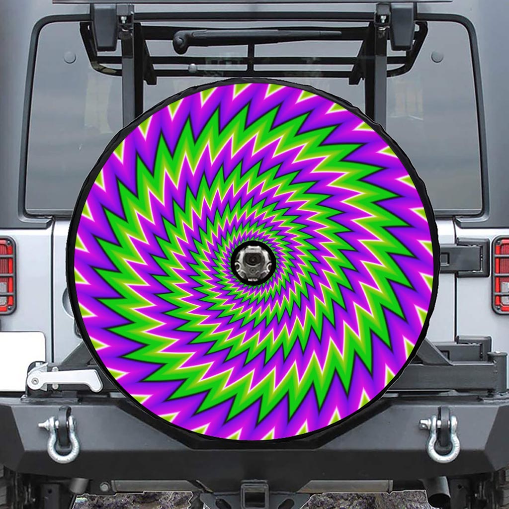 Green Spiral Moving Optical Illusion Tire Cover With Camera Hole