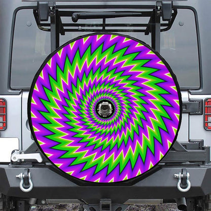 Green Spiral Moving Optical Illusion Tire Cover With Camera Hole