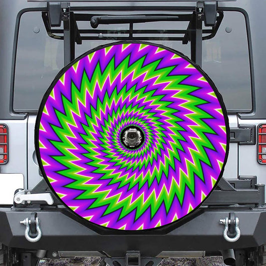 Green Spiral Moving Optical Illusion Tire Cover With Camera Hole