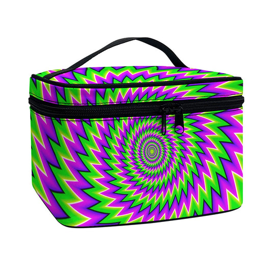 Green Spiral Moving Optical Illusion Travel Makeup Bag