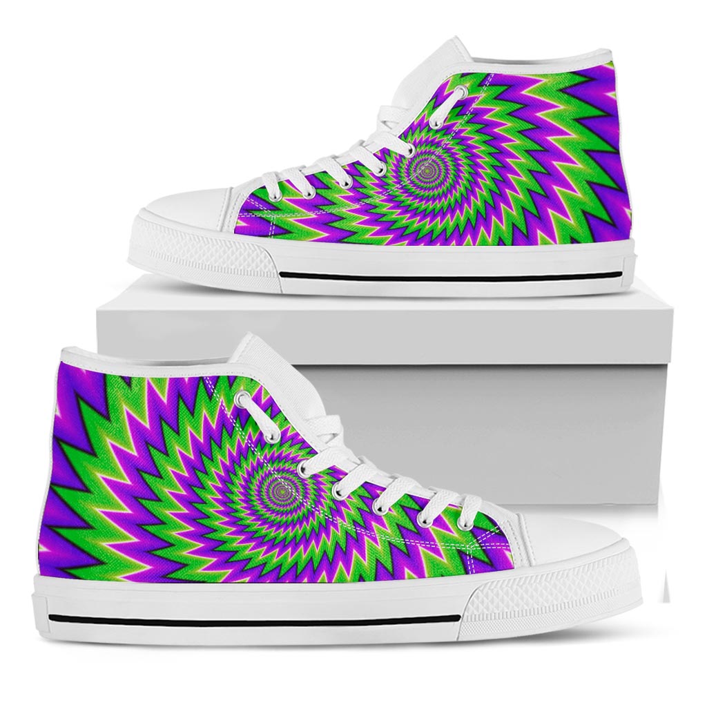 Green Spiral Moving Optical Illusion White High Top Sneakers