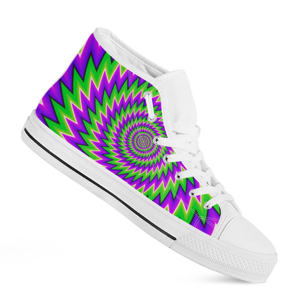 Green Spiral Moving Optical Illusion White High Top Sneakers