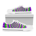 Green Spiral Moving Optical Illusion White Low Top Sneakers