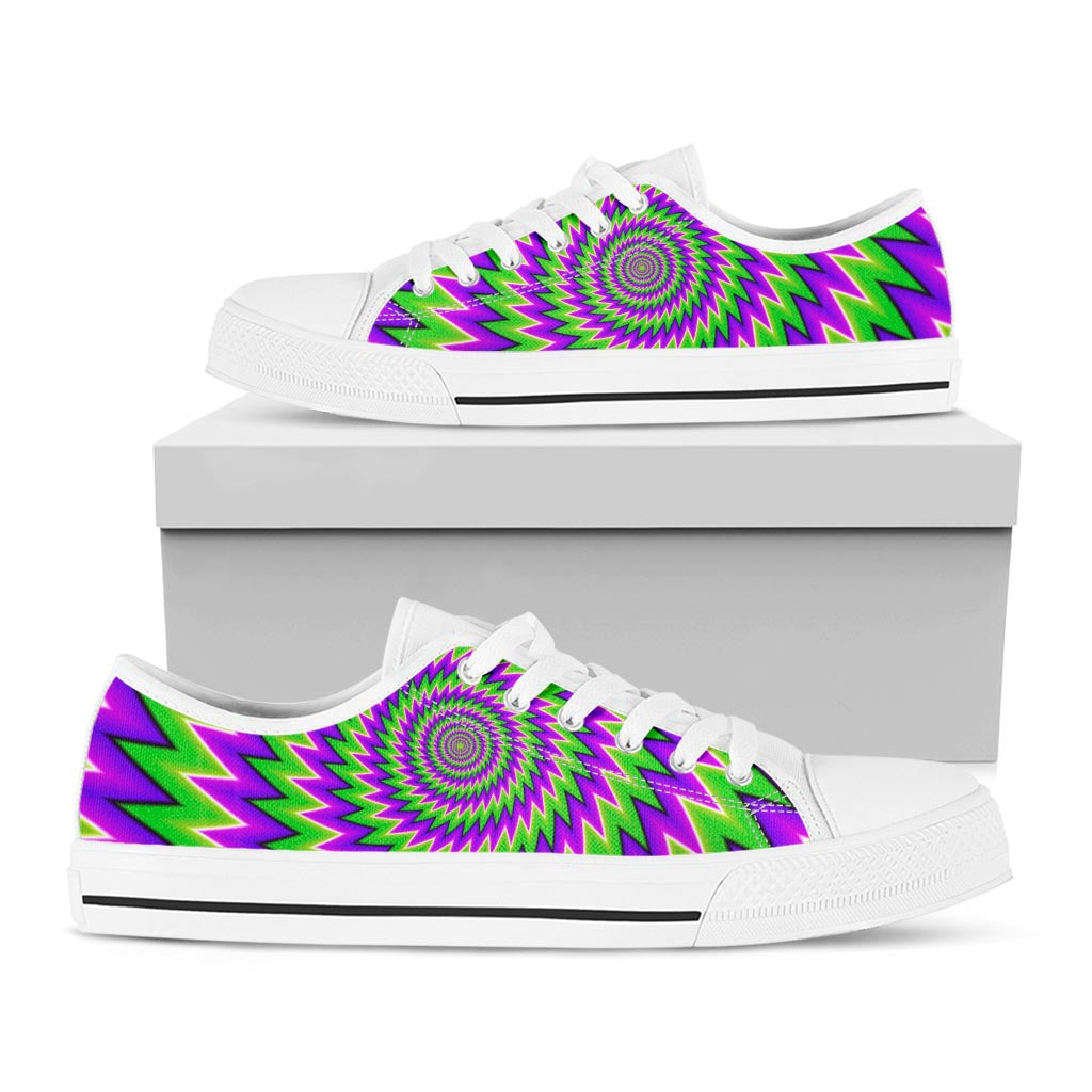 Green Spiral Moving Optical Illusion White Low Top Sneakers