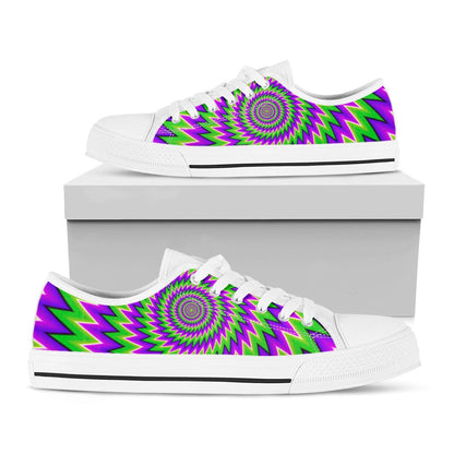 Green Spiral Moving Optical Illusion White Low Top Sneakers