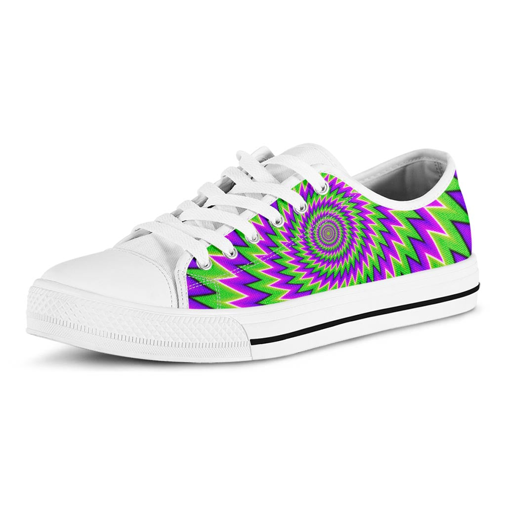 Green Spiral Moving Optical Illusion White Low Top Sneakers