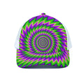 Green Spiral Moving Optical Illusion White Mesh Trucker Hat