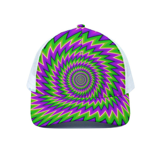 Green Spiral Moving Optical Illusion White Mesh Trucker Cap