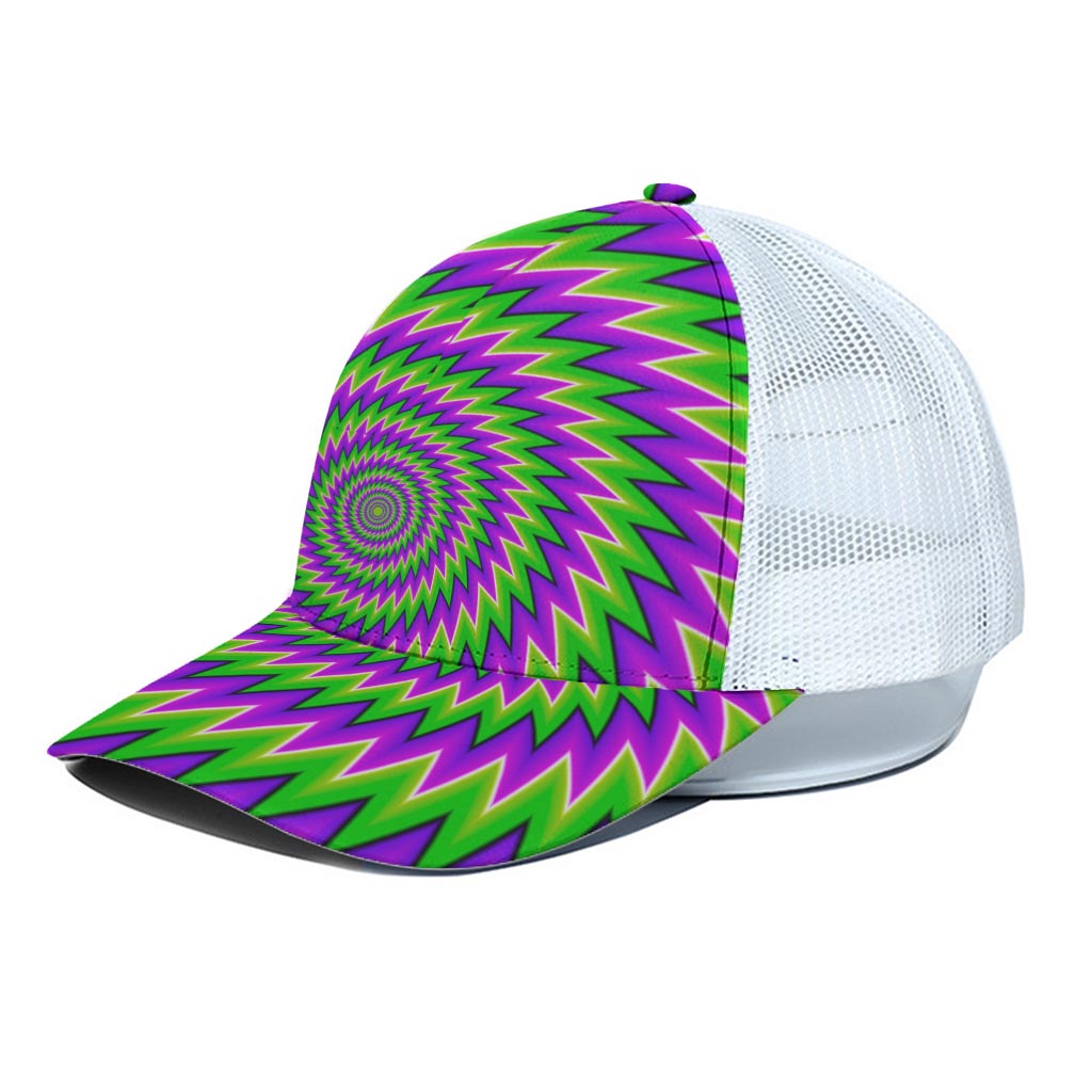 Green Spiral Moving Optical Illusion White Mesh Trucker Cap