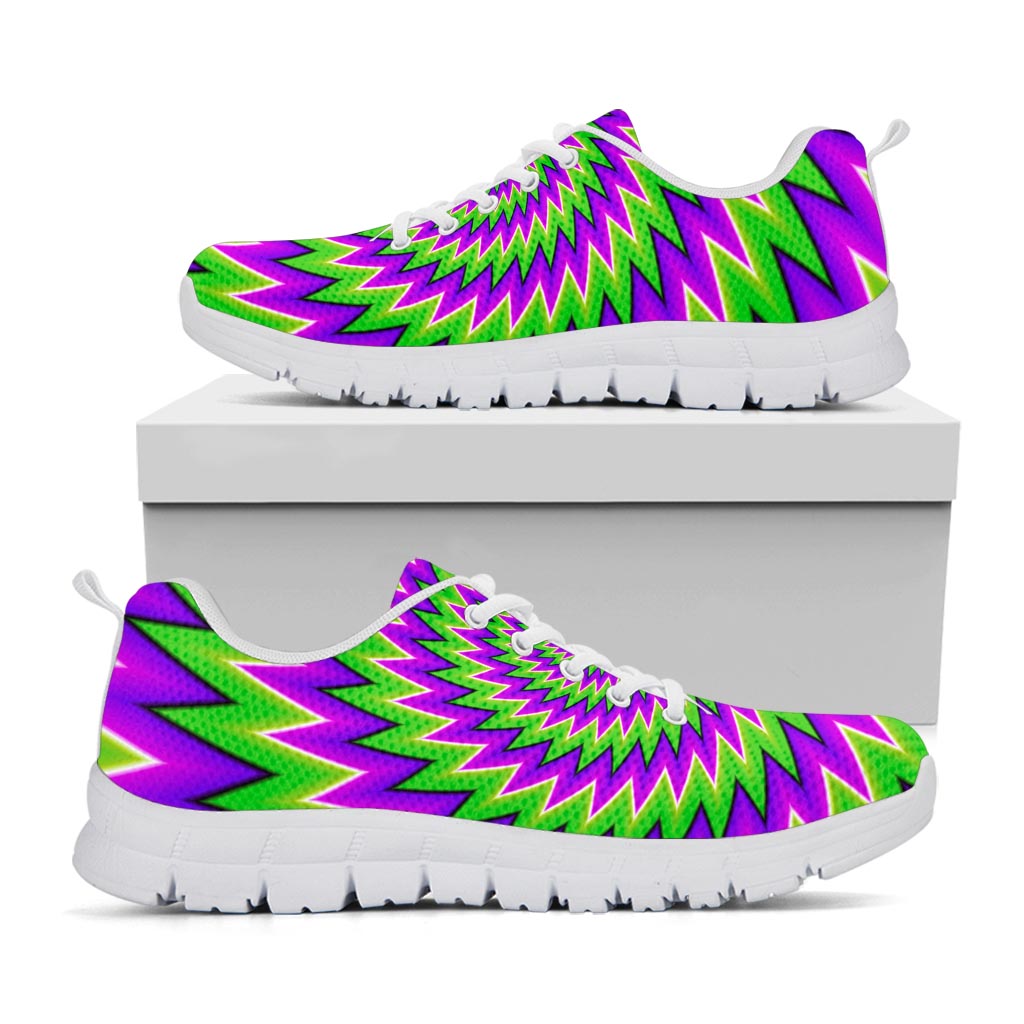 Green Spiral Moving Optical Illusion White Running Shoes