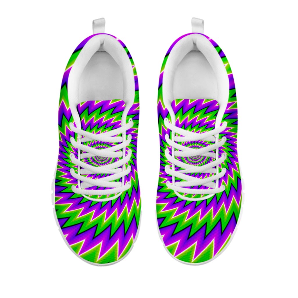 Green Spiral Moving Optical Illusion White Running Shoes