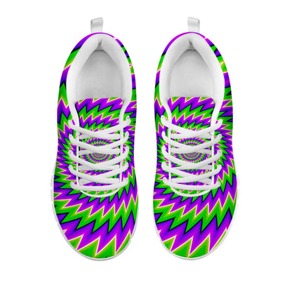 Green Spiral Moving Optical Illusion White Running Shoes