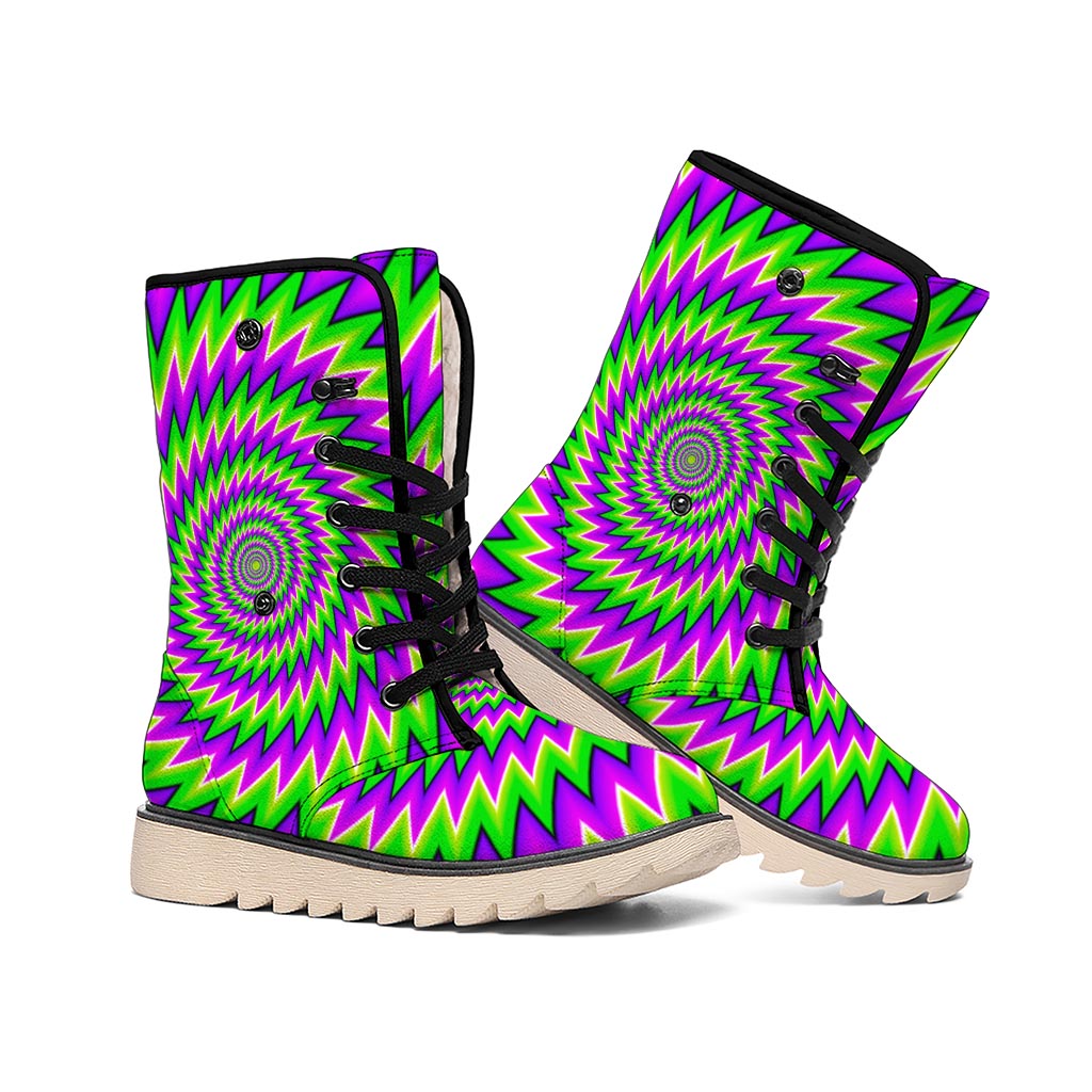 Green Spiral Moving Optical Illusion Winter Boots