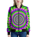 Green Spiral Moving Optical Illusion Women's Bomber Jacket
