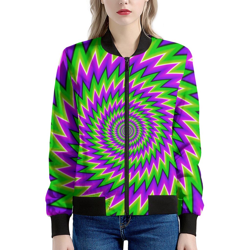 Green Spiral Moving Optical Illusion Women's Bomber Jacket