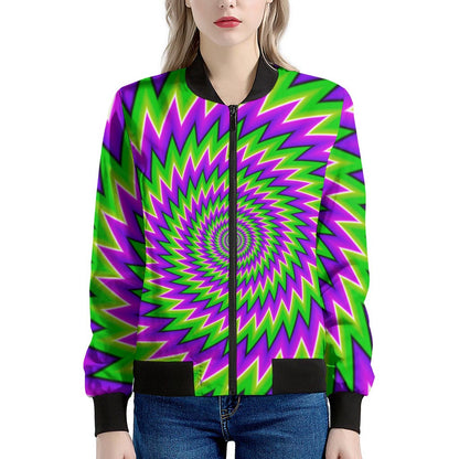 Green Spiral Moving Optical Illusion Women's Bomber Jacket