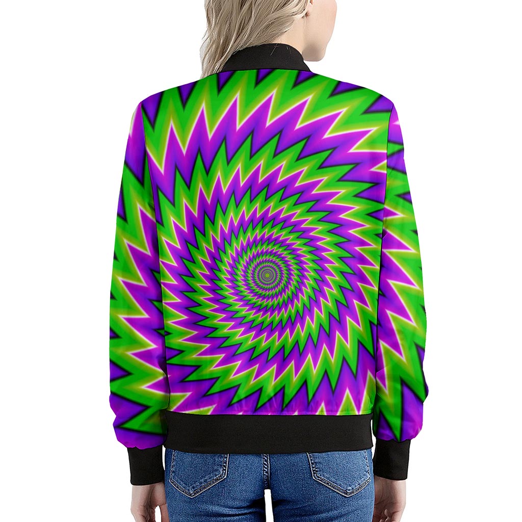 Green Spiral Moving Optical Illusion Women's Bomber Jacket