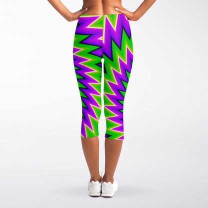Green Spiral Moving Optical Illusion Women's Capri Leggings