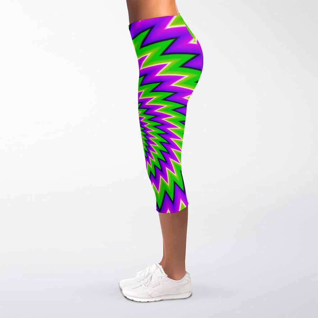 Green Spiral Moving Optical Illusion Women's Capri Leggings