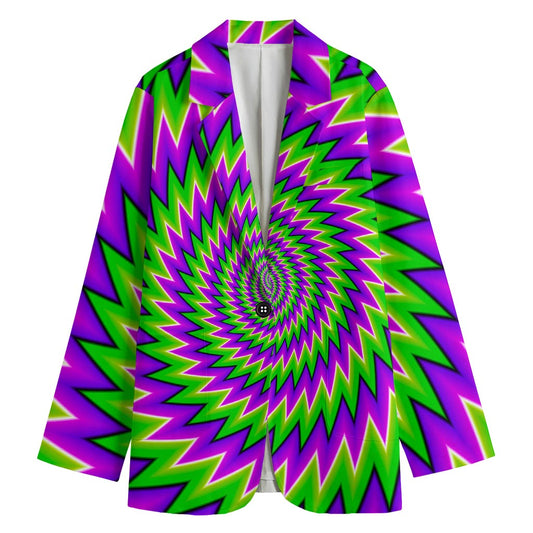 Green Spiral Moving Optical Illusion Women's Cotton Blazer