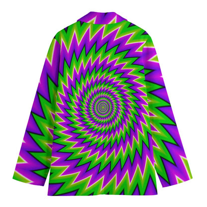 Green Spiral Moving Optical Illusion Women's Cotton Blazer