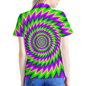 Green Spiral Moving Optical Illusion Women's Polo Shirt