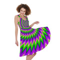 Green Spiral Moving Optical Illusion Sleeveless Knee Length Dress