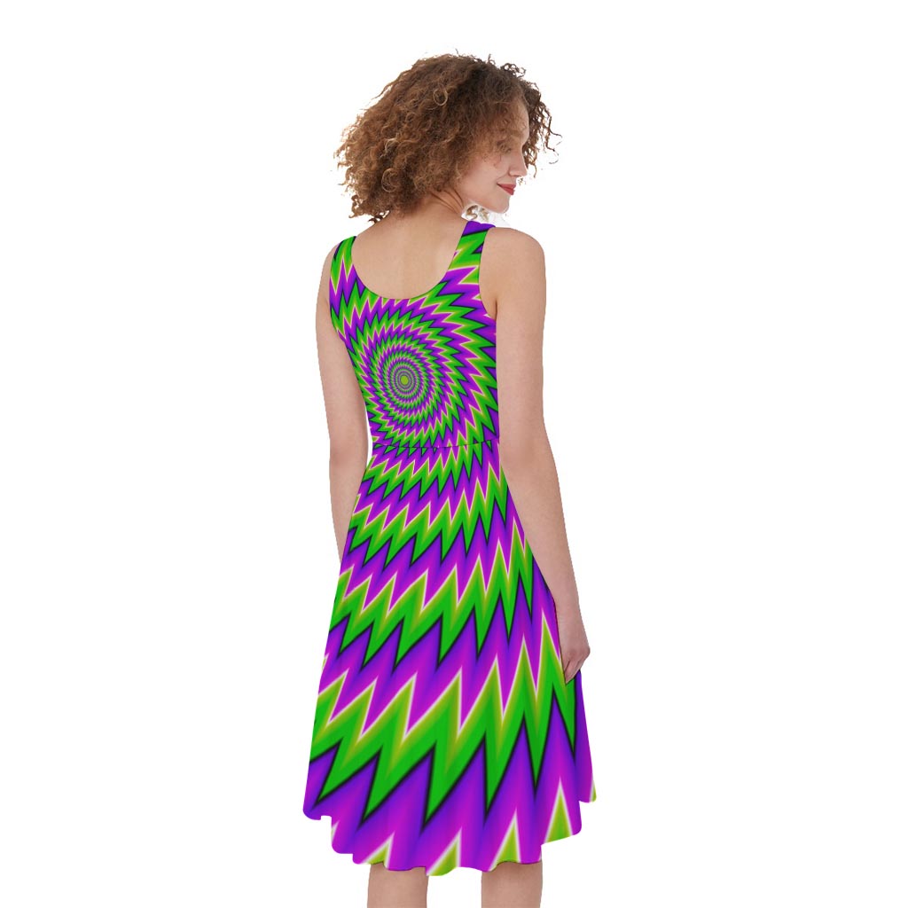 Green Spiral Moving Optical Illusion Women's Sleeveless Dress