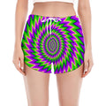 Green Spiral Moving Optical Illusion Women's Split Running Shorts