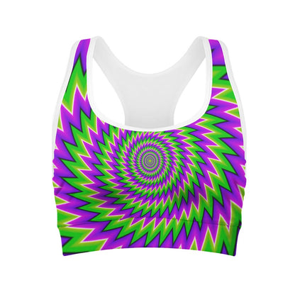 Green Spiral Moving Optical Illusion Women's Sports Bra