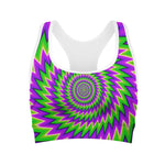 Green Spiral Moving Optical Illusion Women's Sports Bra