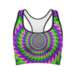 Green Spiral Moving Optical Illusion Women's Sports Bra