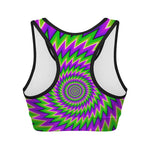 Green Spiral Moving Optical Illusion Women's Sports Bra