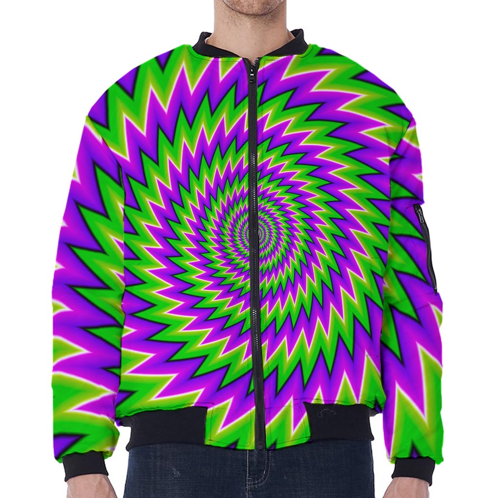 Green Spiral Moving Optical Illusion Zip Sleeve Bomber Jacket