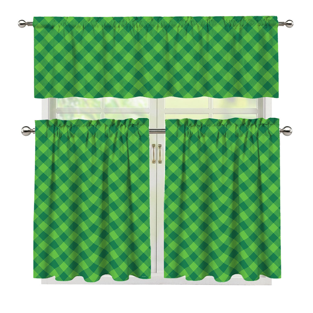 Green St. Patrick's Day Plaid Print 3 Piece Kitchen Curtains
