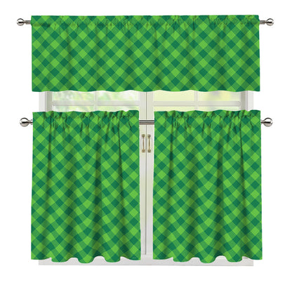 Green St. Patrick's Day Plaid Print 3 Piece Kitchen Curtains