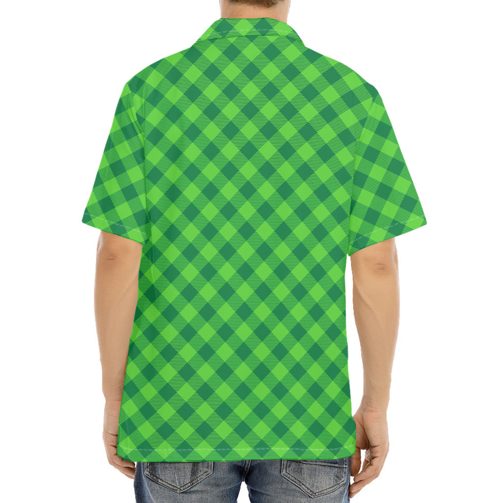 Green St. Patrick's Day Plaid Print Aloha Shirt