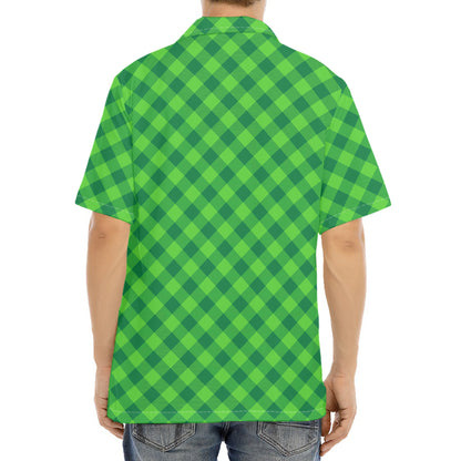 Green St. Patrick's Day Plaid Print Aloha Shirt