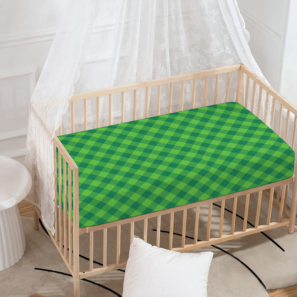Green St. Patrick's Day Plaid Print Baby Crib Sheet
