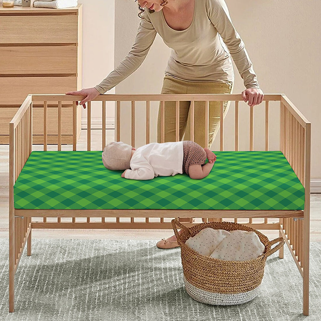 Green St. Patrick's Day Plaid Print Baby Crib Sheet