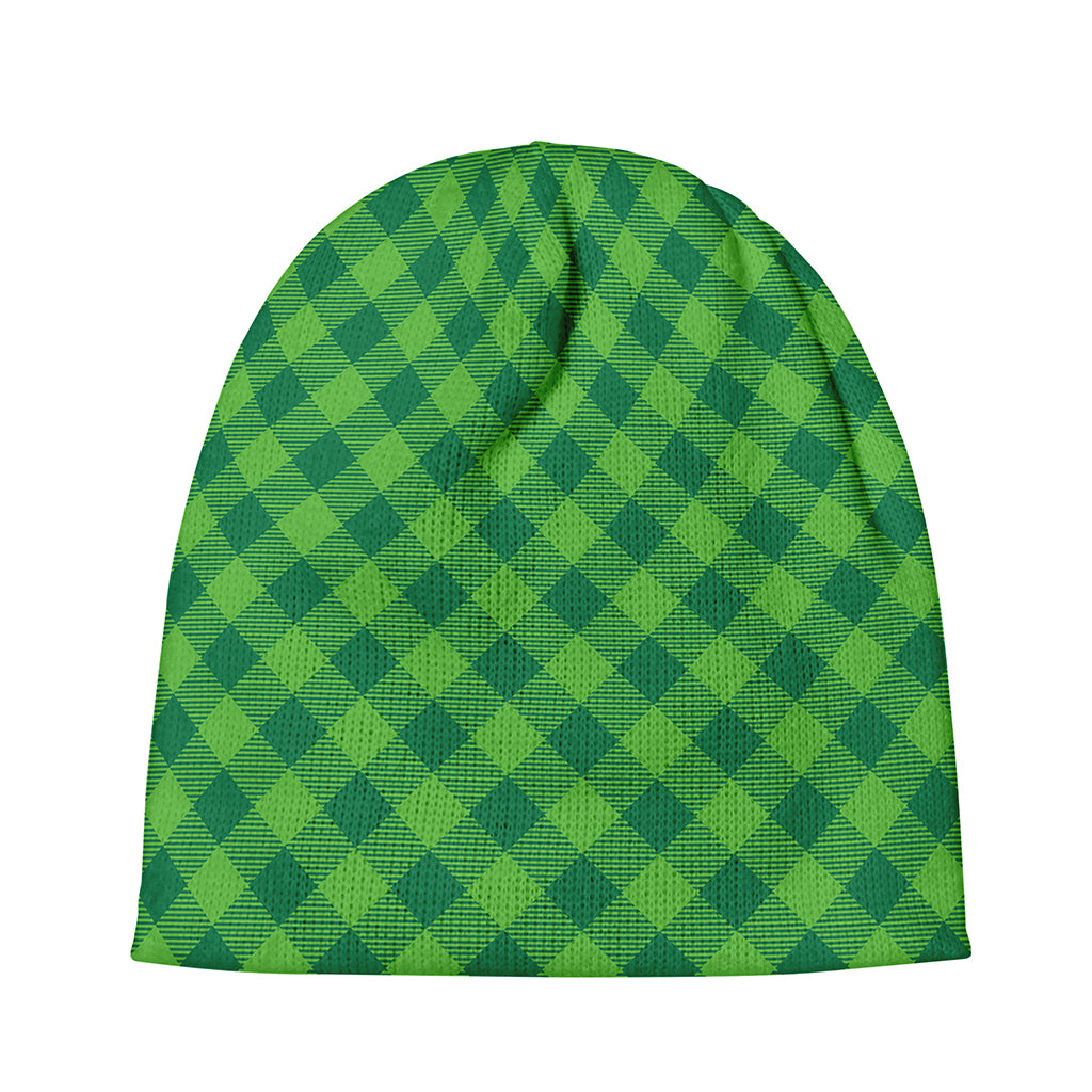 Green St. Patrick's Day Plaid Print Beanie
