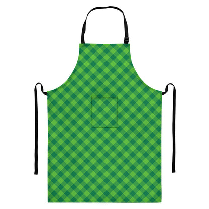 Green St. Patrick's Day Plaid Print Bib Apron With Pocket