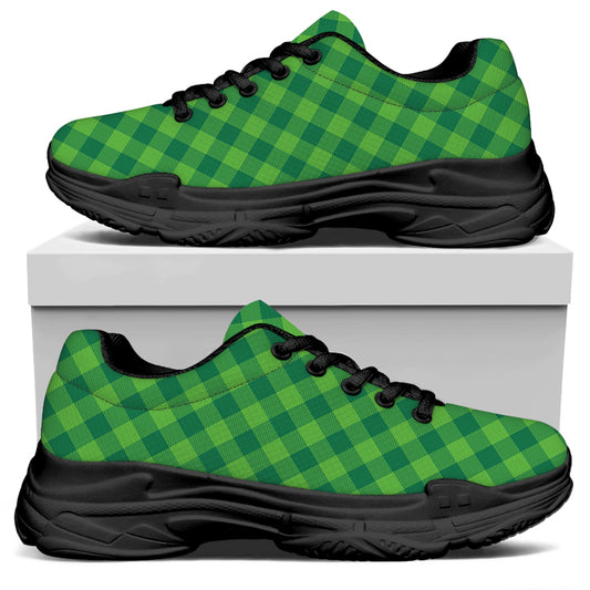 Green St. Patrick's Day Plaid Print Black Chunky Shoes