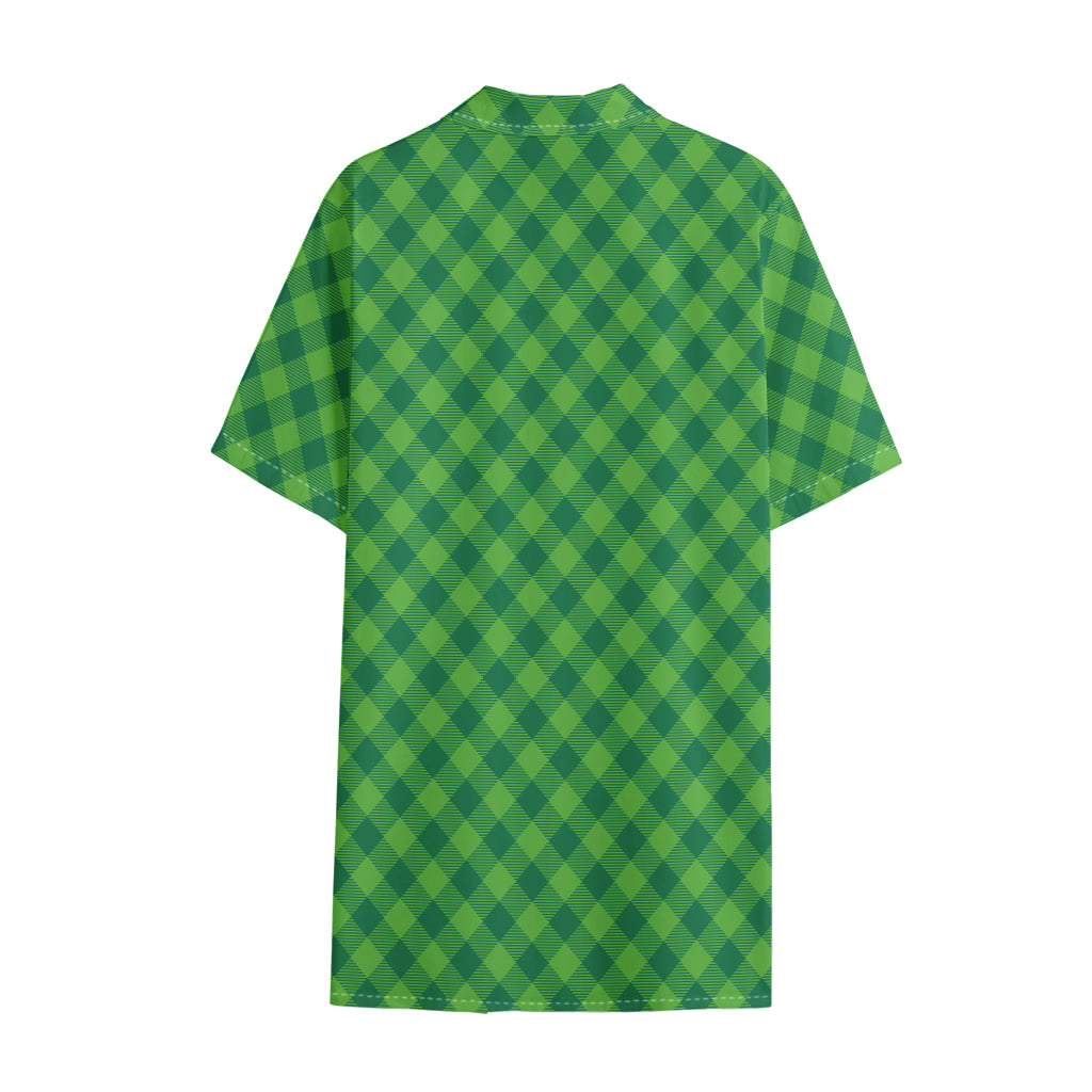 Green St. Patrick's Day Plaid Print Cotton Hawaiian Shirt