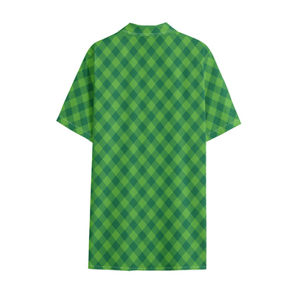 Green St. Patrick's Day Plaid Print Cotton Hawaiian Shirt